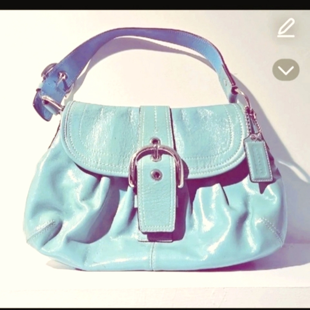 Brand New Authentic Coach Light Blue Leather Shoulder Bag